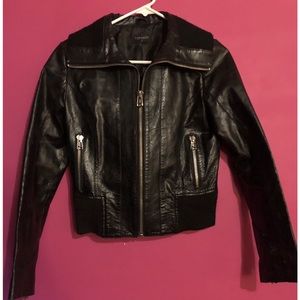 Vintage Topshop Black Leather Bomber Jacket Small